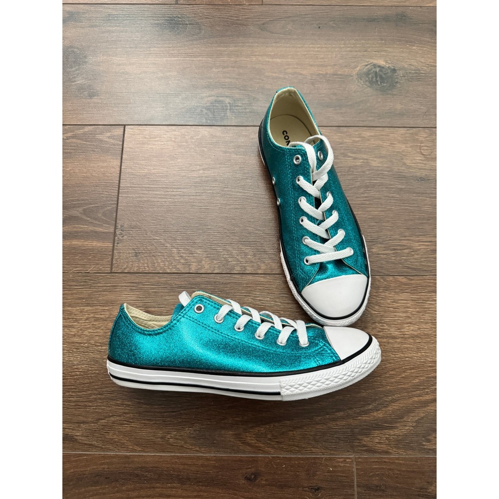 Converse Chuck Taylor All Star Low Top Teal Glitter Sneakers Womens 8